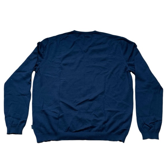 Navy Blue Virgin Wool V Neck Long Sleeve Sweater (XXL) - Picture 4 of 8